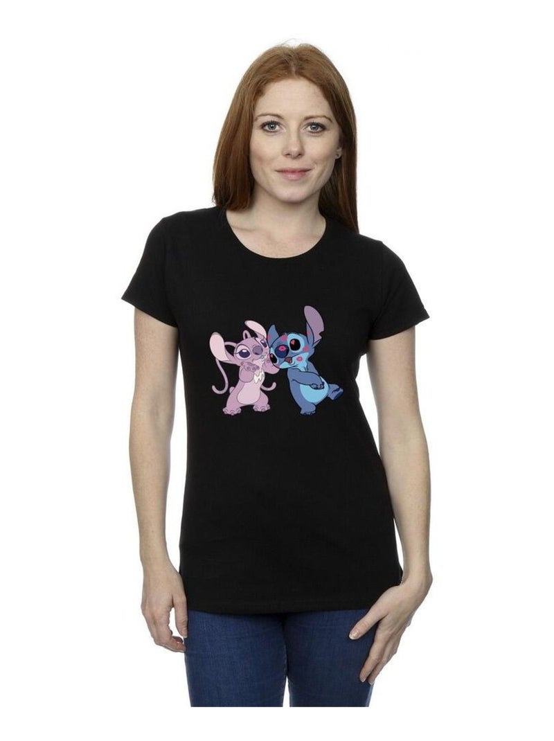 Disney - T-shirt motif Lilo et Stitch motif/style bisou Noir - Kiabi