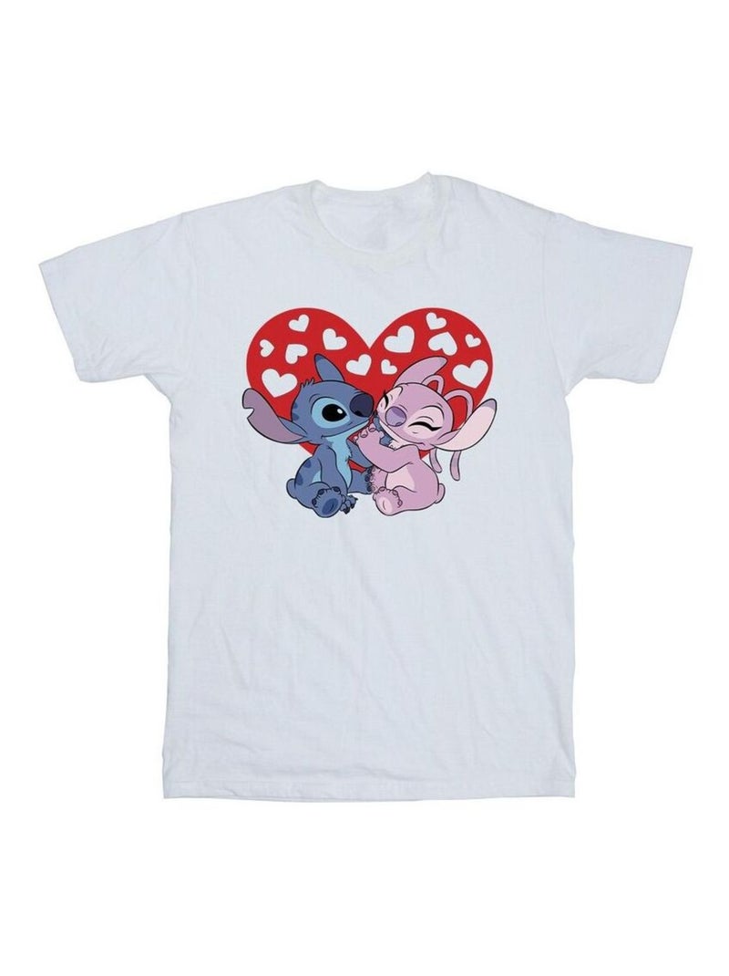 Disney - T-shirt motif Lilo et Stitch motif/style Cœurs Blanc - Kiabi