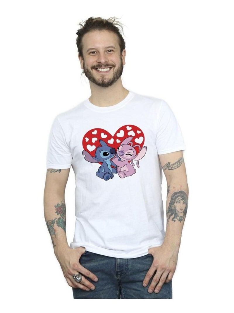 Disney - T-shirt motif Lilo et Stitch motif/style Cœurs Blanc - Kiabi