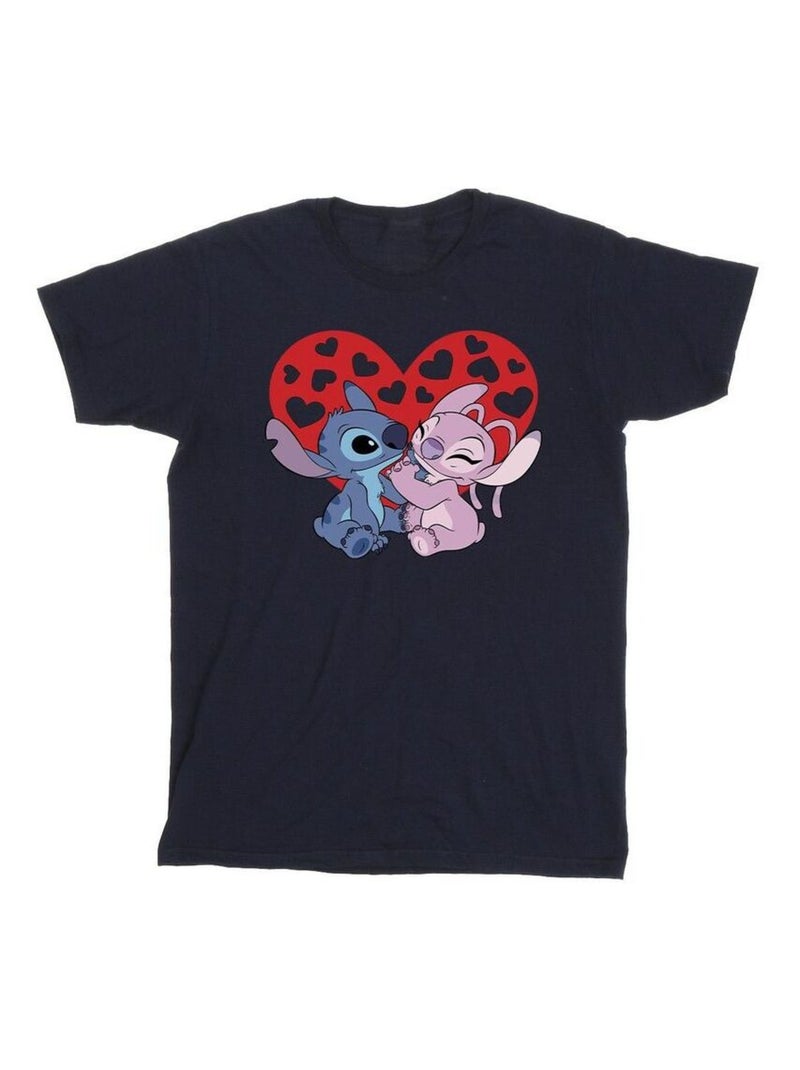Disney - T-shirt motif Lilo et Stitch motif/style Cœurs Bleu marine - Kiabi