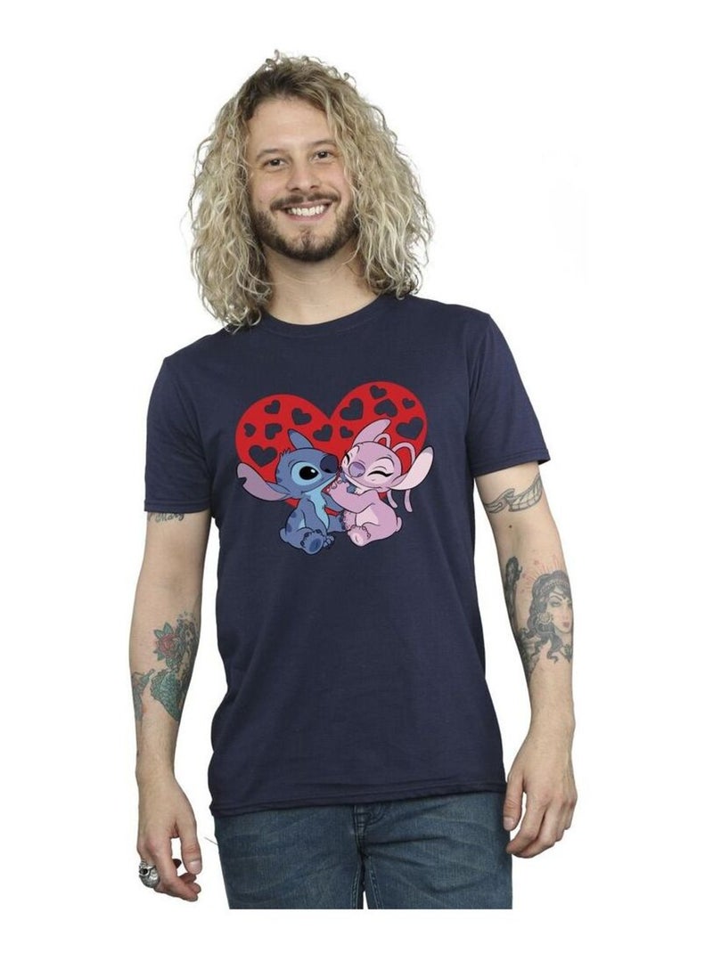 Disney - T-shirt motif Lilo et Stitch motif/style Cœurs Bleu marine - Kiabi