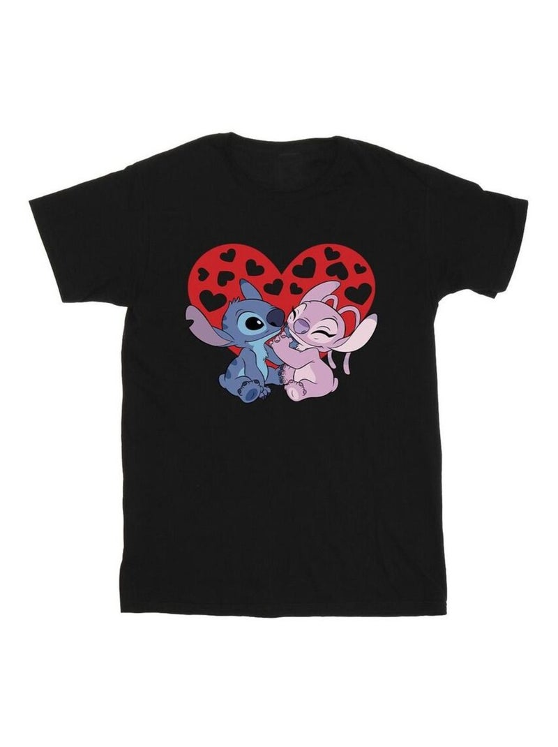 Disney - T-shirt motif Lilo et Stitch motif/style Cœurs Noir - Kiabi