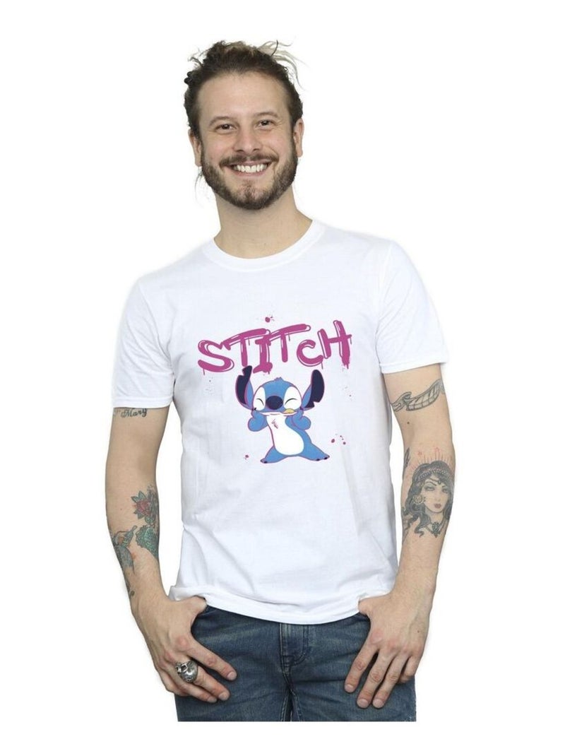 Disney - T-shirt motif Lilo et Stitch motif/style graffiti Blanc - Kiabi