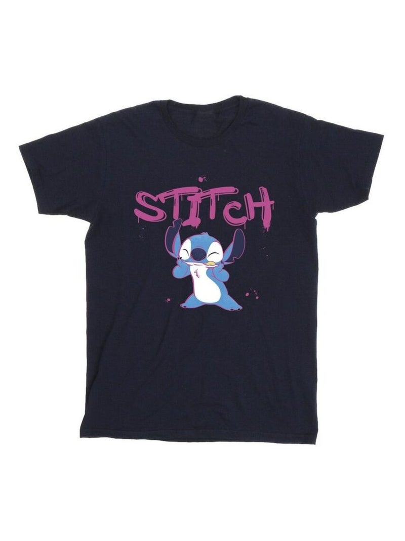 Disney - T-shirt motif Lilo et Stitch motif/style graffiti Bleu marine - Kiabi