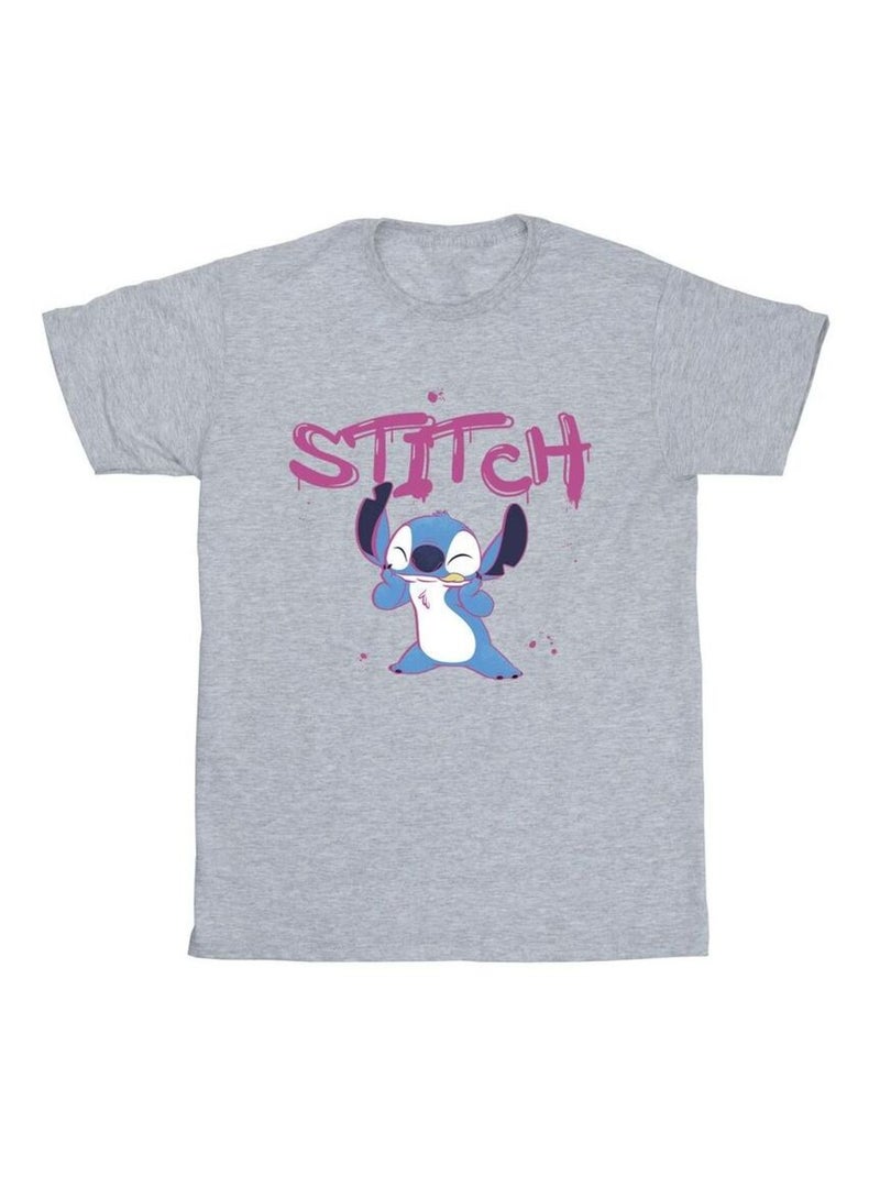 Disney - T-shirt motif Lilo et Stitch motif/style graffiti Gris chiné - Kiabi