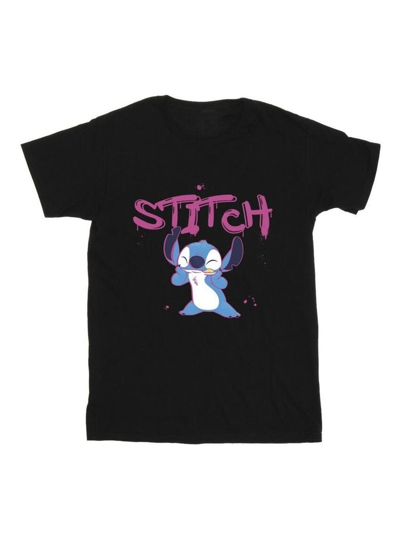 Disney - T-shirt motif Lilo et Stitch motif/style graffiti Noir - Kiabi