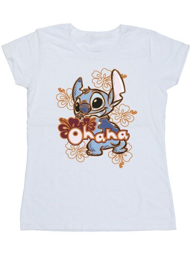 Disney - T-shirt motif Lilo et Stitch motif/style Hibiscus OHANA Blanc - Kiabi