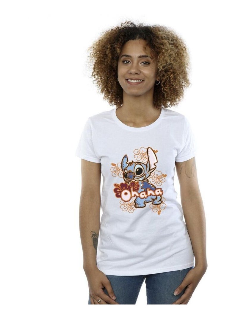 Disney - T-shirt motif Lilo et Stitch motif/style Hibiscus OHANA Blanc - Kiabi