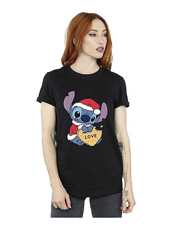 Disney - T-shirt motif Lilo et Stitch motif/style Love, biscuit et Noël