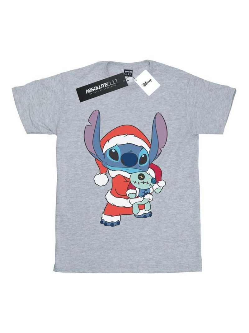 Disney - T-shirt motif Lilo et Stitch motif/style Noël Gris chiné - Kiabi