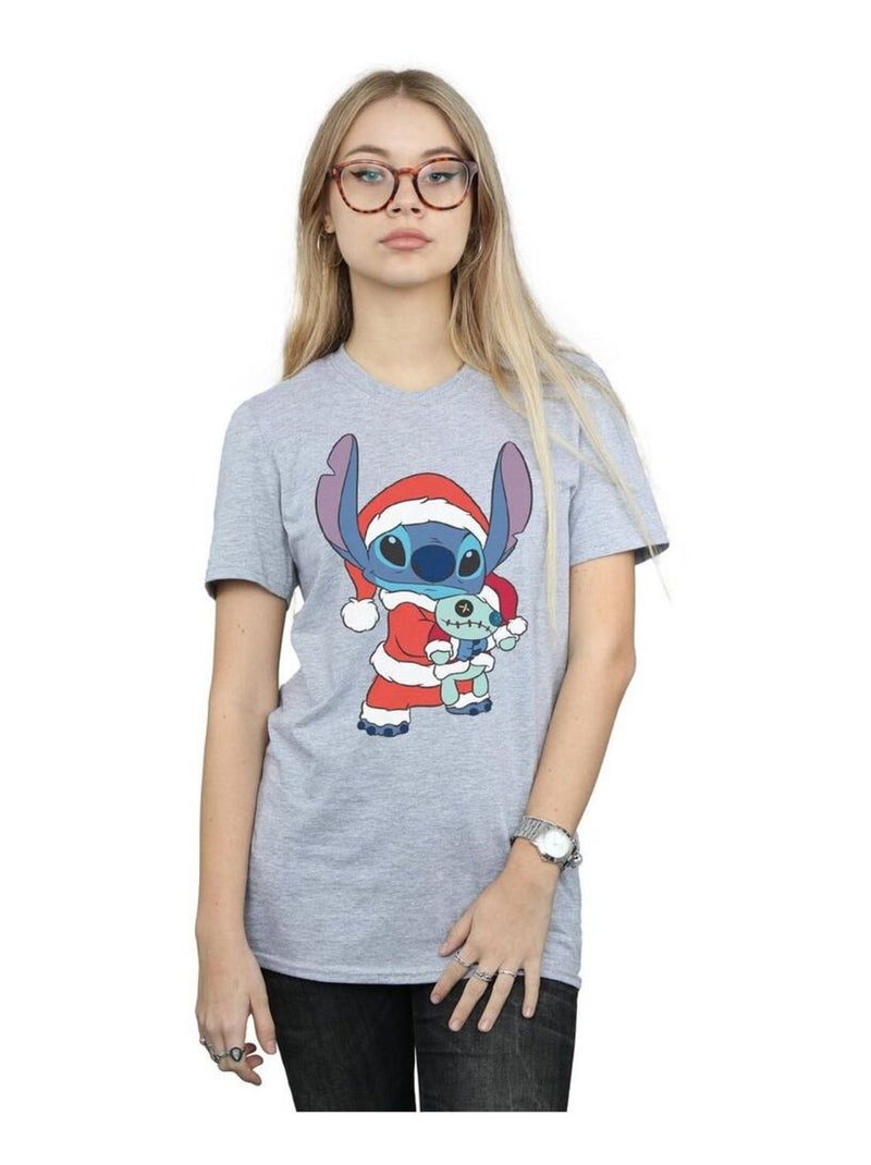 Disney - T-shirt motif Lilo et Stitch motif/style Noël Gris chiné - Kiabi