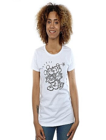 Disney - T-shirt motif Mickey et Minnie Mouse motif/style souris, bisou et croquis