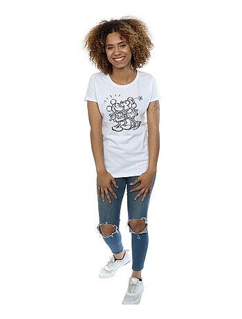 Disney - T-shirt motif Mickey et Minnie Mouse motif/style souris, bisou et croquis