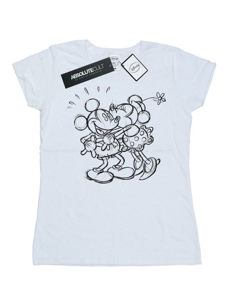 Disney - T-shirt motif Mickey et Minnie Mouse motif/style souris, bisou et croquis Blanc - Kiabi