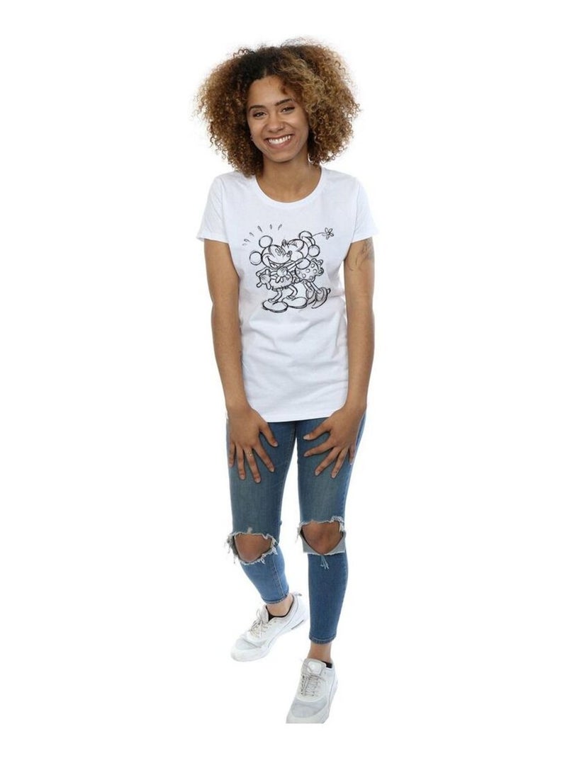 Disney - T-shirt motif Mickey et Minnie Mouse motif/style souris, bisou et croquis Blanc - Kiabi