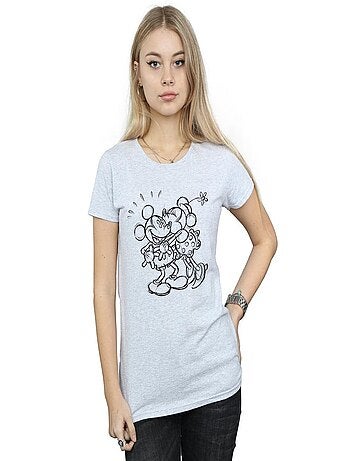 Disney - T-shirt motif Mickey et Minnie Mouse motif/style souris, bisou et croquis