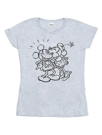 Disney - T-shirt motif Mickey et Minnie Mouse motif/style souris, bisou et croquis