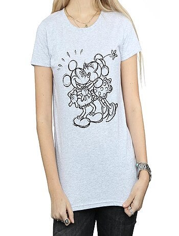Disney - T-shirt motif Mickey et Minnie Mouse motif/style souris, bisou et croquis