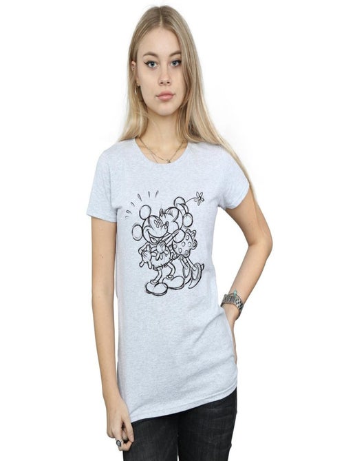 Disney - T-shirt motif Mickey et Minnie Mouse motif/style souris, bisou et croquis - Kiabi