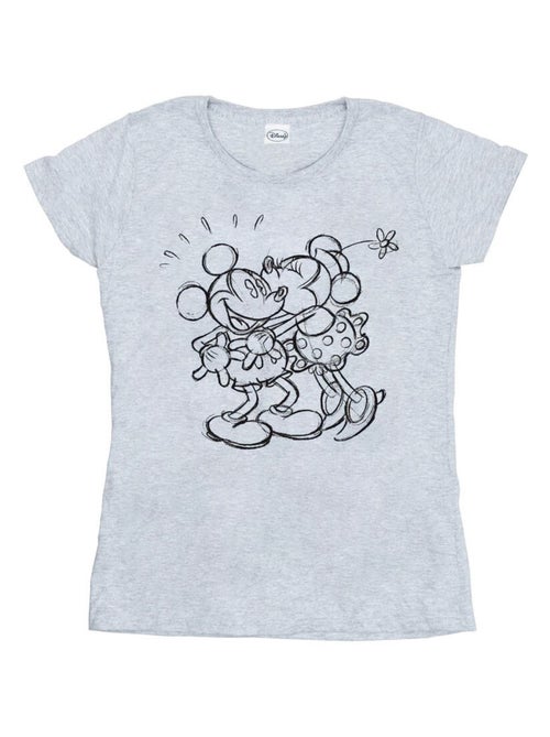Disney - T-shirt motif Mickey et Minnie Mouse motif/style souris, bisou et croquis - Kiabi