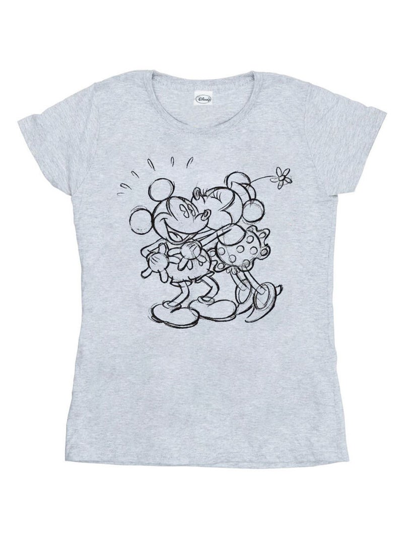 Disney - T-shirt motif Mickey et Minnie Mouse motif/style souris, bisou et croquis Gris chiné - Kiabi