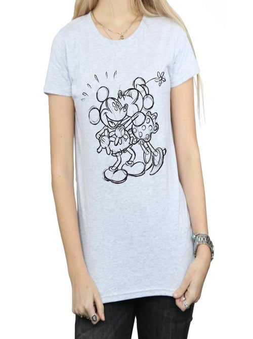 Disney - T-shirt motif Mickey et Minnie Mouse motif/style souris, bisou et croquis - Kiabi
