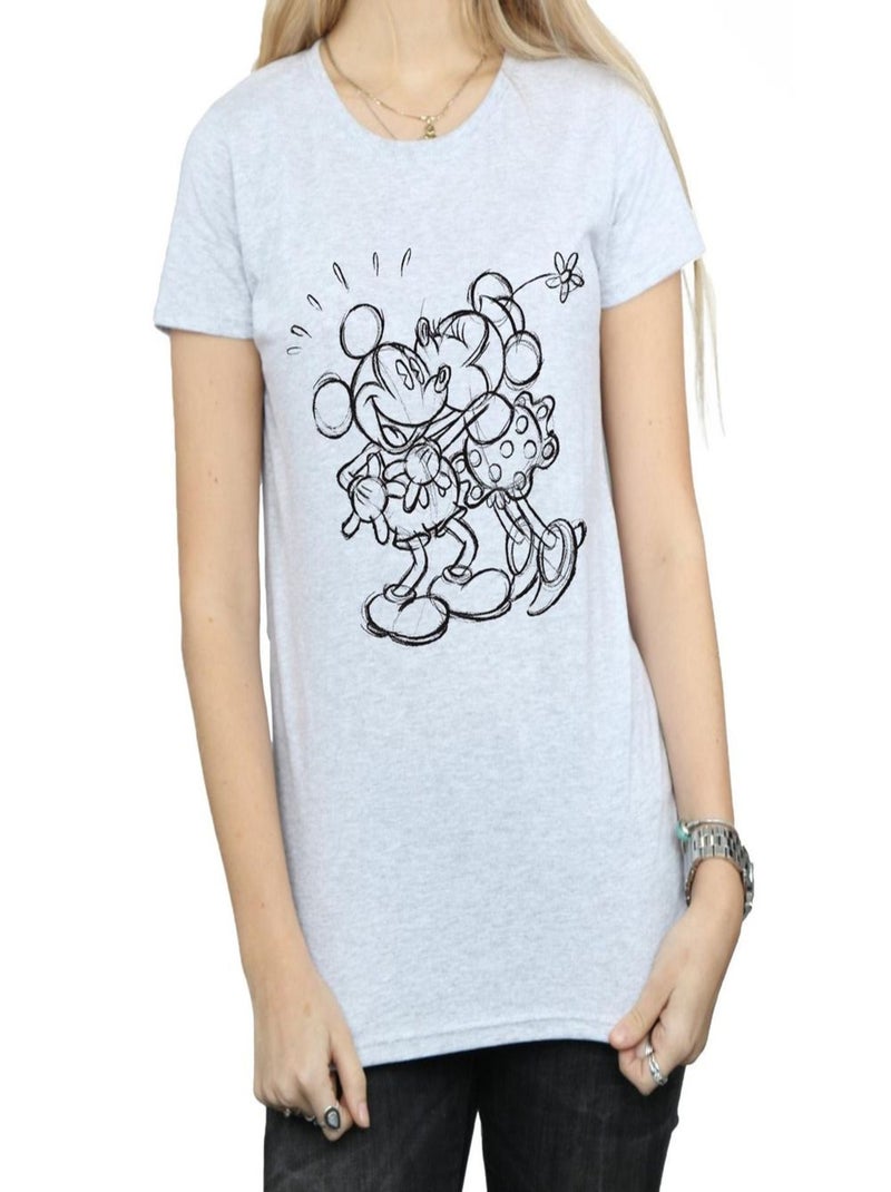 Disney - T-shirt motif Mickey et Minnie Mouse motif/style souris, bisou et croquis Gris chiné - Kiabi
