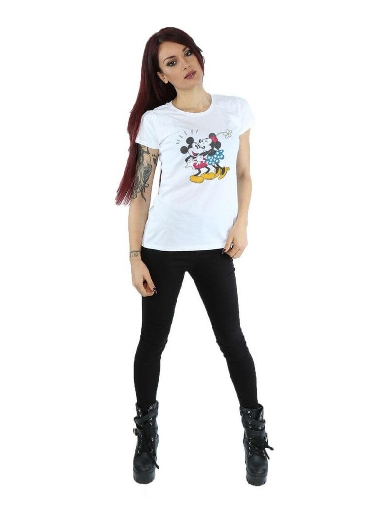 Disney - T-shirt motif Mickey Mouse et Minnie Mouse motif/style bisou Blanc - Kiabi