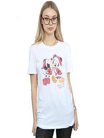 Disney - T-shirt motif Mickey Mouse et Minnie Mouse motif/style bisou de Noël