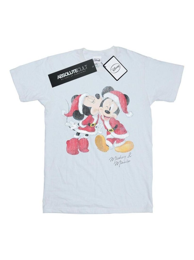 Disney - T-shirt motif Mickey Mouse et Minnie Mouse motif/style bisou de Noël Blanc - Kiabi
