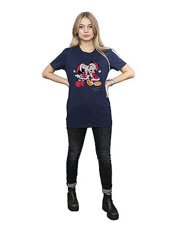 Disney - T-shirt motif Mickey Mouse et Minnie Mouse motif/style bisou de Noël