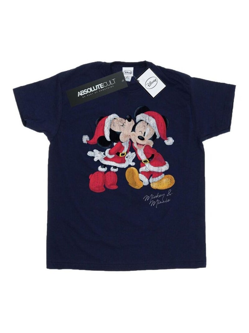 Disney - T-shirt motif Mickey Mouse et Minnie Mouse motif/style bisou de Noël Bleu marine - Kiabi