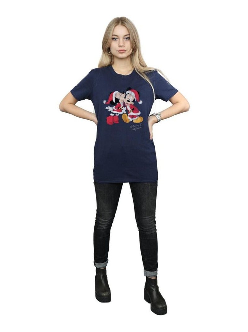 Disney - T-shirt motif Mickey Mouse et Minnie Mouse motif/style bisou de Noël Bleu marine - Kiabi