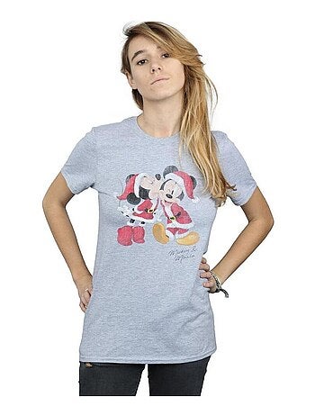 Disney - T-shirt motif Mickey Mouse et Minnie Mouse motif/style bisou de Noël
