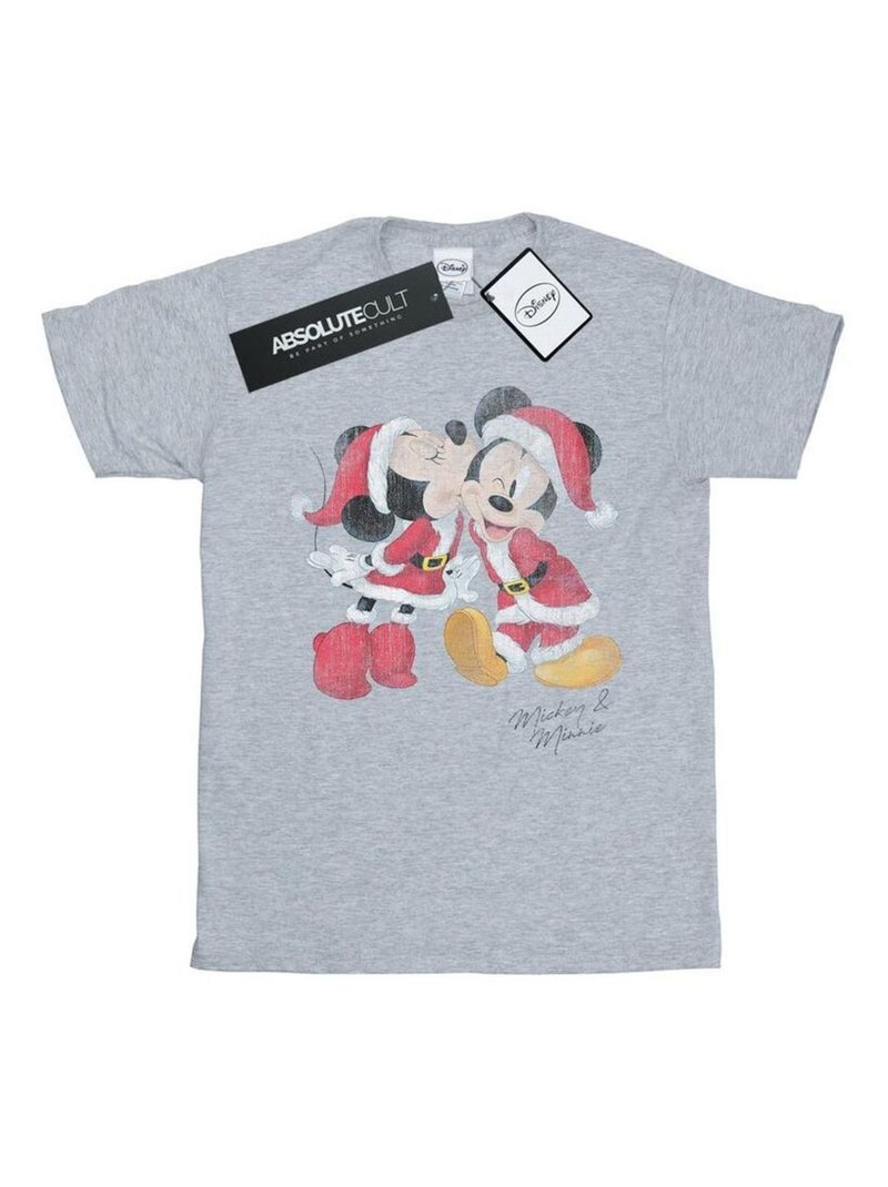 Disney - T-shirt motif Mickey Mouse et Minnie Mouse motif/style bisou de Noël Gris chiné - Kiabi