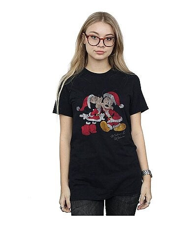 Disney - T-shirt motif Mickey Mouse et Minnie Mouse motif/style bisou de Noël