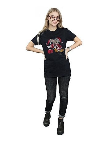 Disney - T-shirt motif Mickey Mouse et Minnie Mouse motif/style bisou de Noël