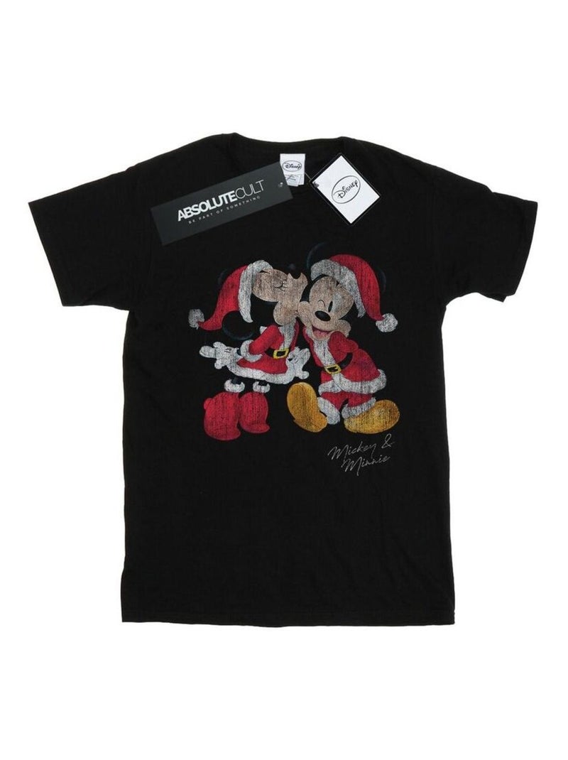 Disney - T-shirt motif Mickey Mouse et Minnie Mouse motif/style bisou de Noël Noir - Kiabi