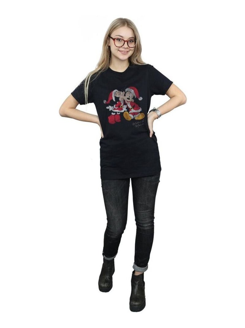 Disney - T-shirt motif Mickey Mouse et Minnie Mouse motif/style bisou de Noël Noir - Kiabi