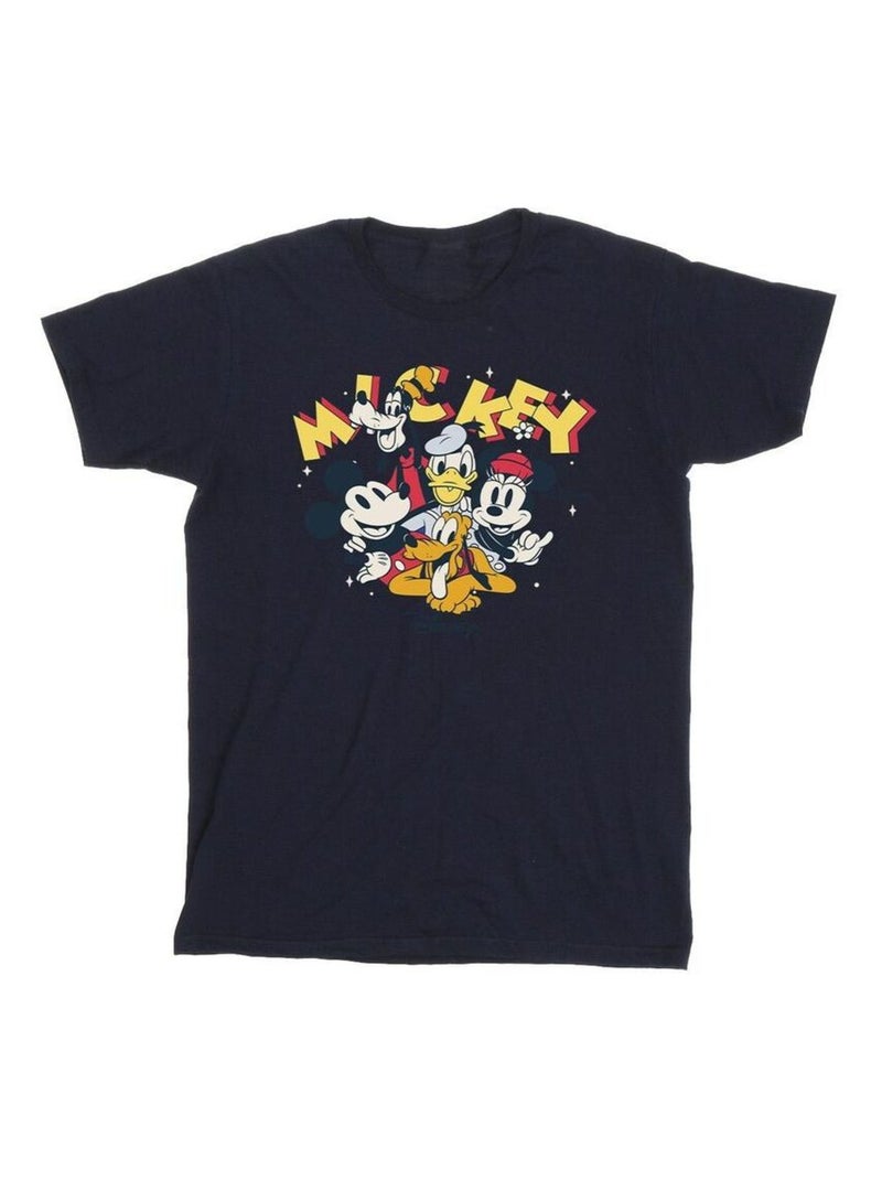Disney - T-shirt motif Mickey Mouse motif/style groupe Bleu marine - Kiabi