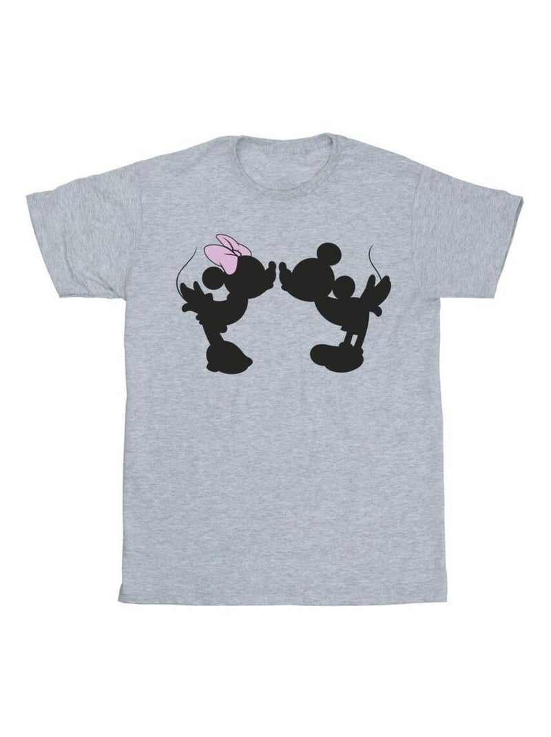 Disney - T-shirt motif Mickey Mouse motif/style silhouette et bisou Gris chiné - Kiabi