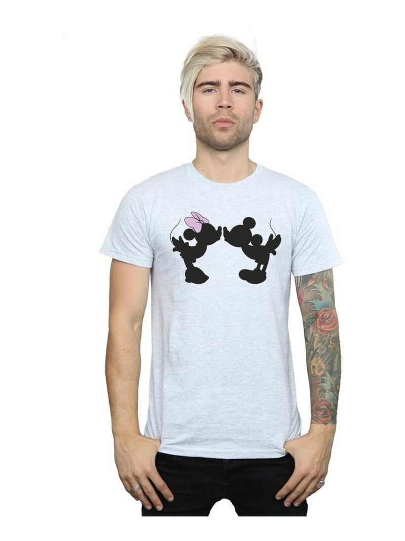 Disney - T-shirt motif Mickey Mouse motif/style silhouette et bisou Gris chiné - Kiabi