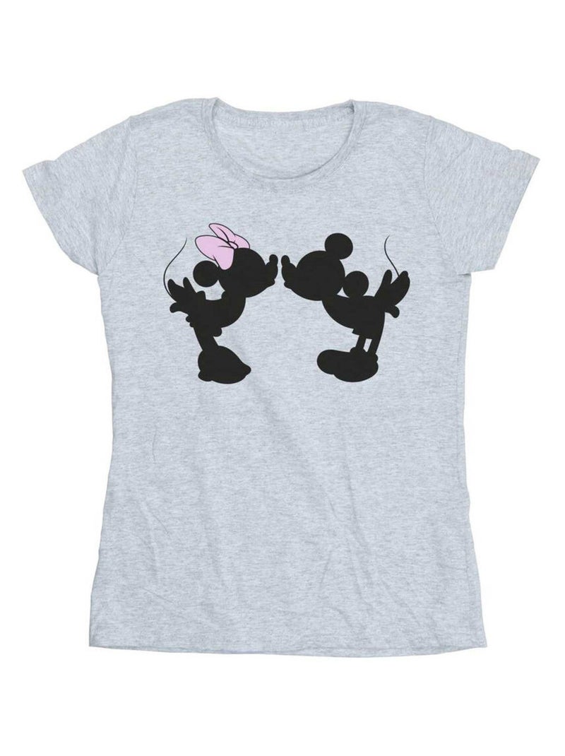 Disney - T-shirt motif Mickey Mouse motif/style silhouette et bisou Gris chiné - Kiabi