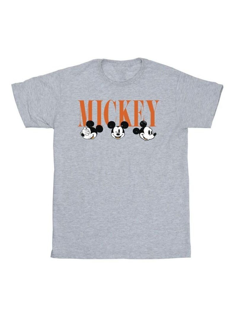 Disney - T-shirt motif Mickey Mouse motif/style visages Gris chiné - Kiabi