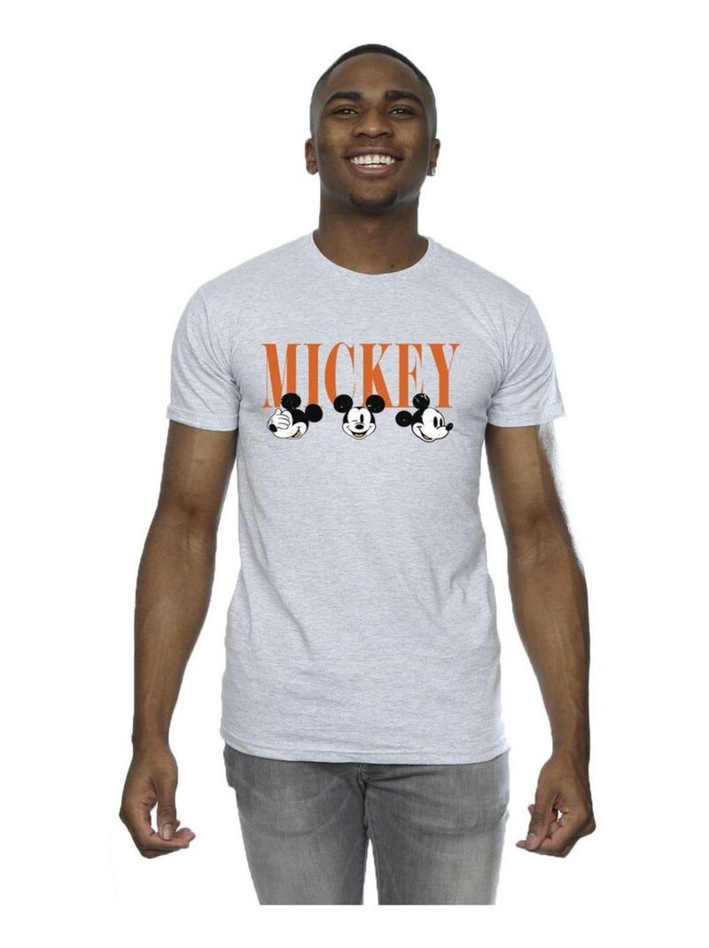 Disney - T-shirt motif Mickey Mouse motif/style visages Gris chiné - Kiabi
