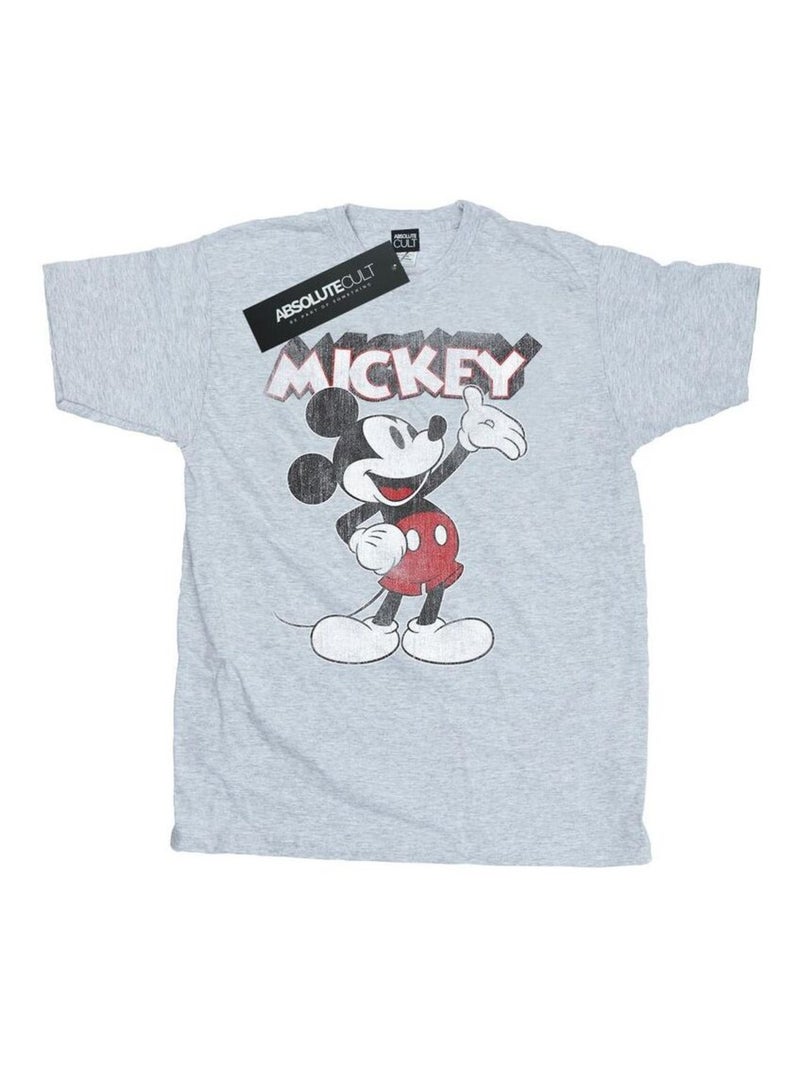 Disney - T-shirt motif Mickey Mouse PRESENTS Gris chiné - Kiabi