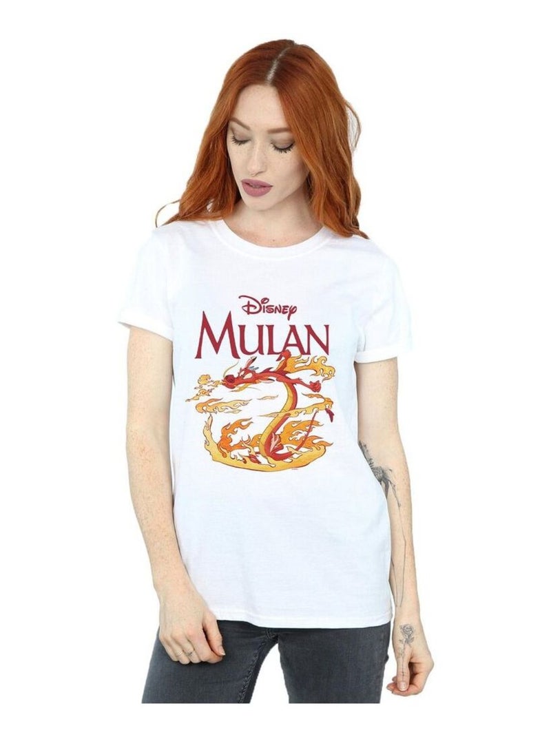Disney - T-shirt motif Mulan et Mushu motif/style Orange DRAGON FIRE Blanc - Kiabi