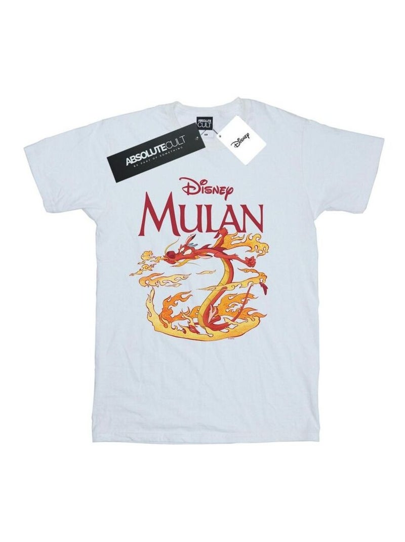 Disney - T-shirt motif Mulan et Mushu motif/style Orange DRAGON FIRE Blanc - Kiabi