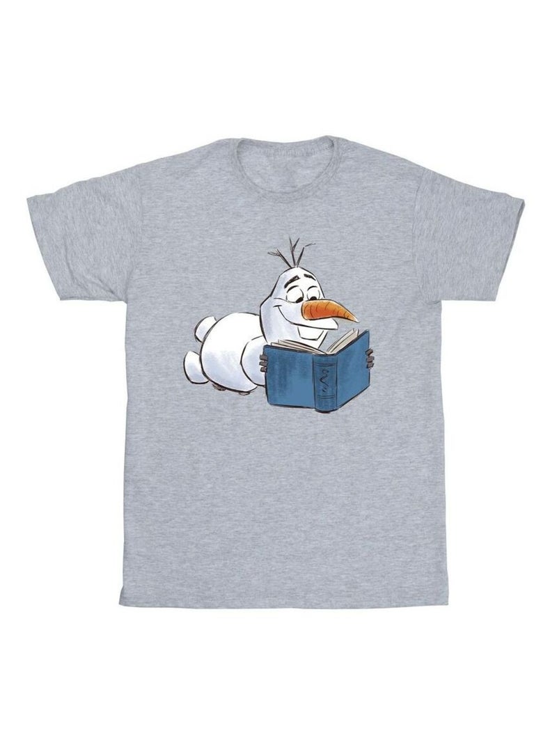 Disney - T-shirt motif Olaf motif/style Lecture La Reine des Neiges Gris chiné - Kiabi