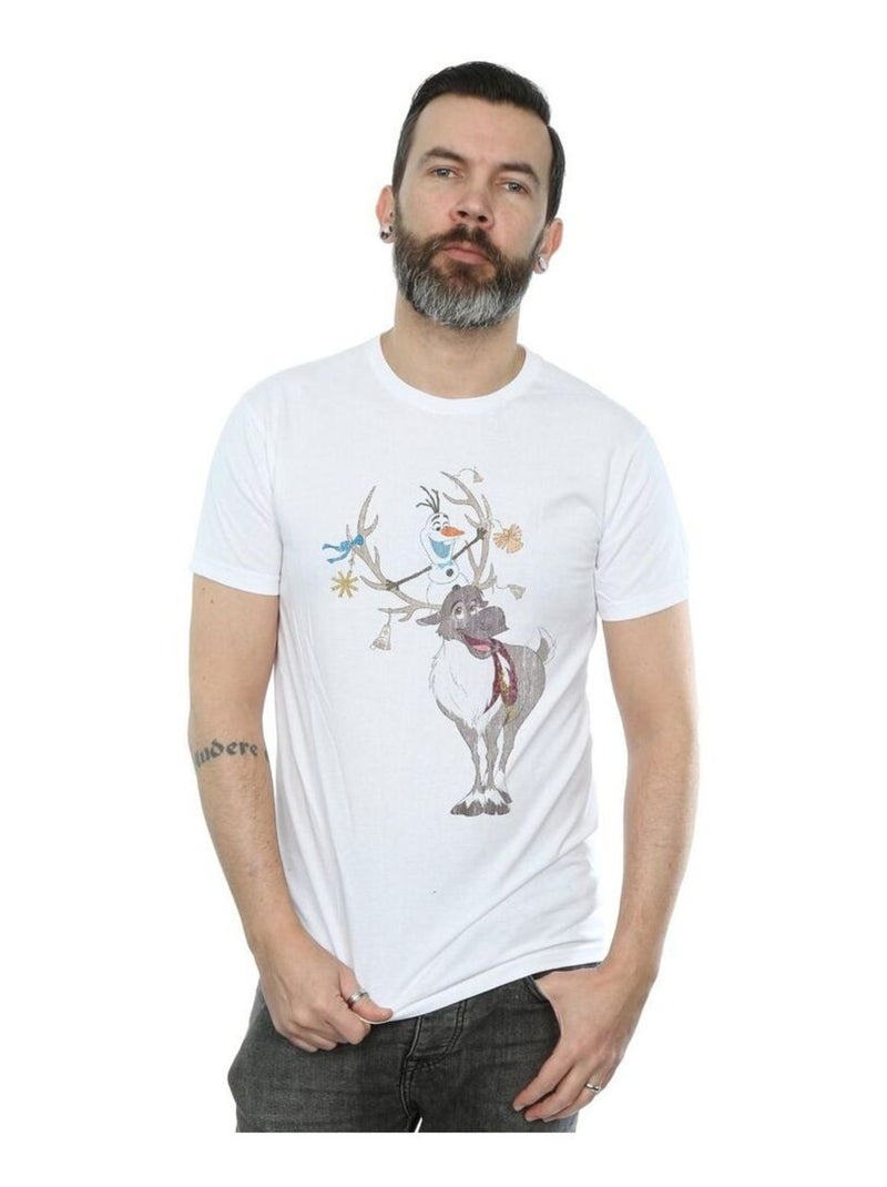 Disney - T-shirt motif Sven et Olaf motif/style Ornements de Noël La Reine des Neiges Blanc - Kiabi